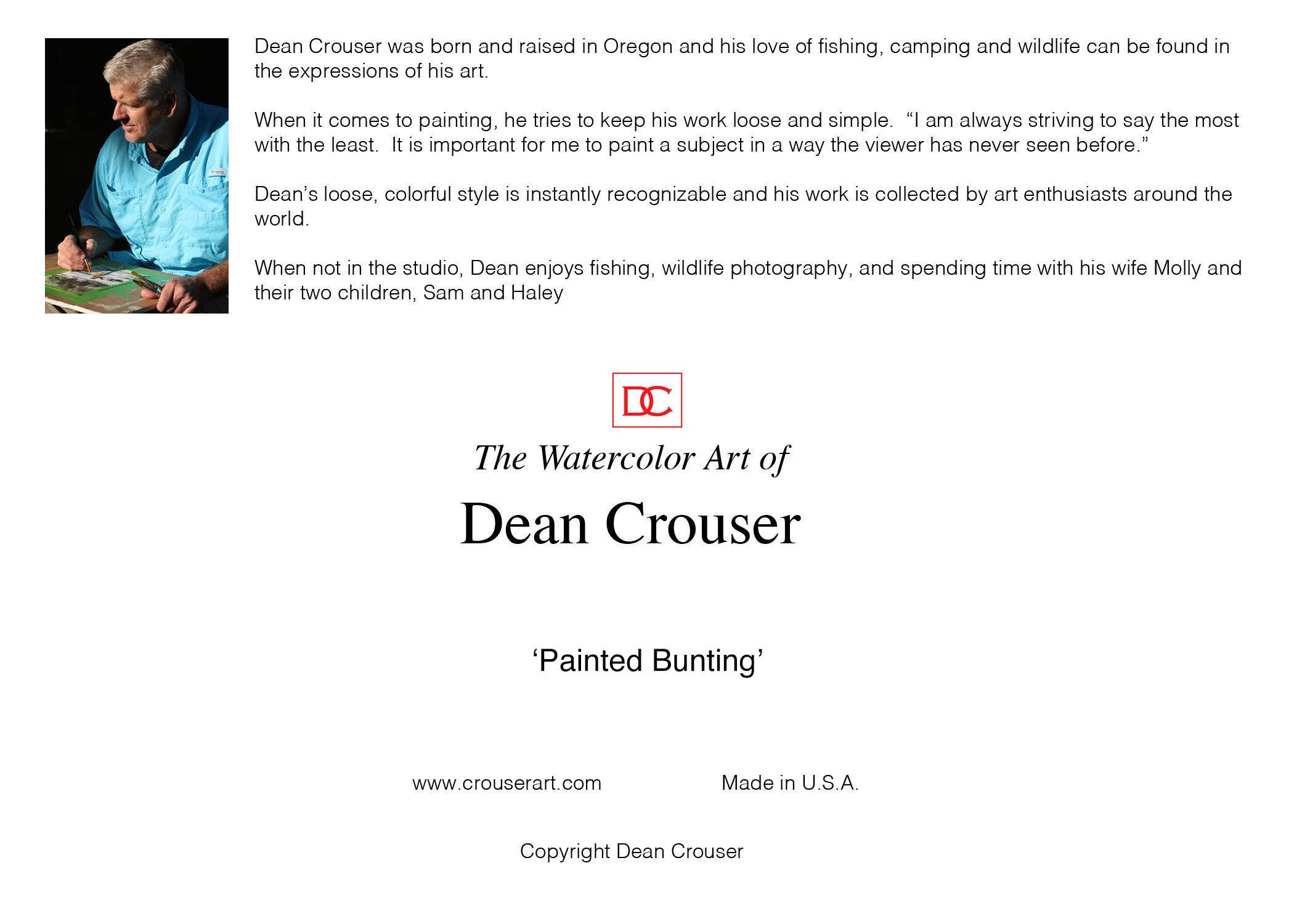 The Art of Dean Crouser Greeting Cards & Stickers - Wholesale Everyday Greeting Card - 5 x 7" Greeting Card  'PAINTED BUNTING'2