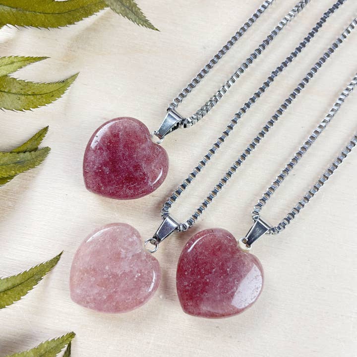 Small 20mm Strawberry Quartz Heart Necklace for wholesale by Ewelina Pas Jewelry