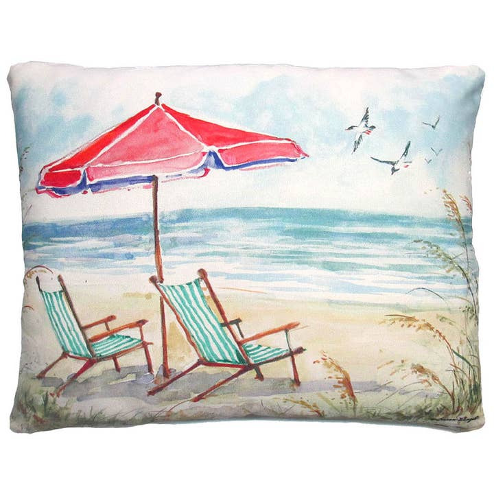 Pillow - Beach Chairs Teal - indoor / outdoor cushion for wholesale by Magnolia Casual