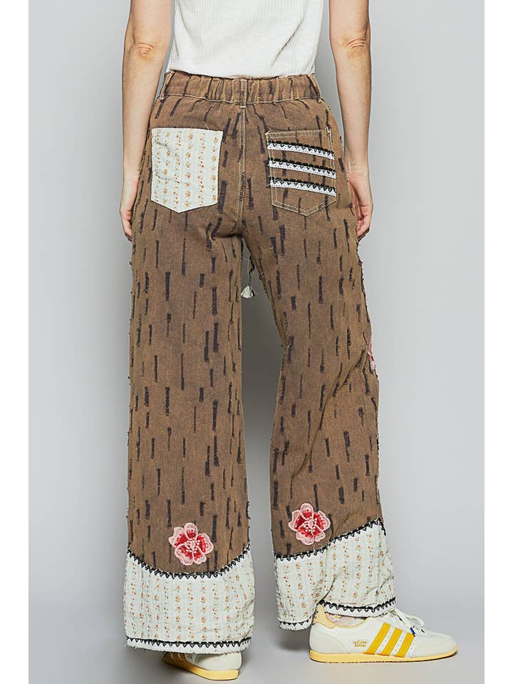 Pol Clothing - Wholesale Jeans - Women's - Floral patches embroidery elastic band casual pant12