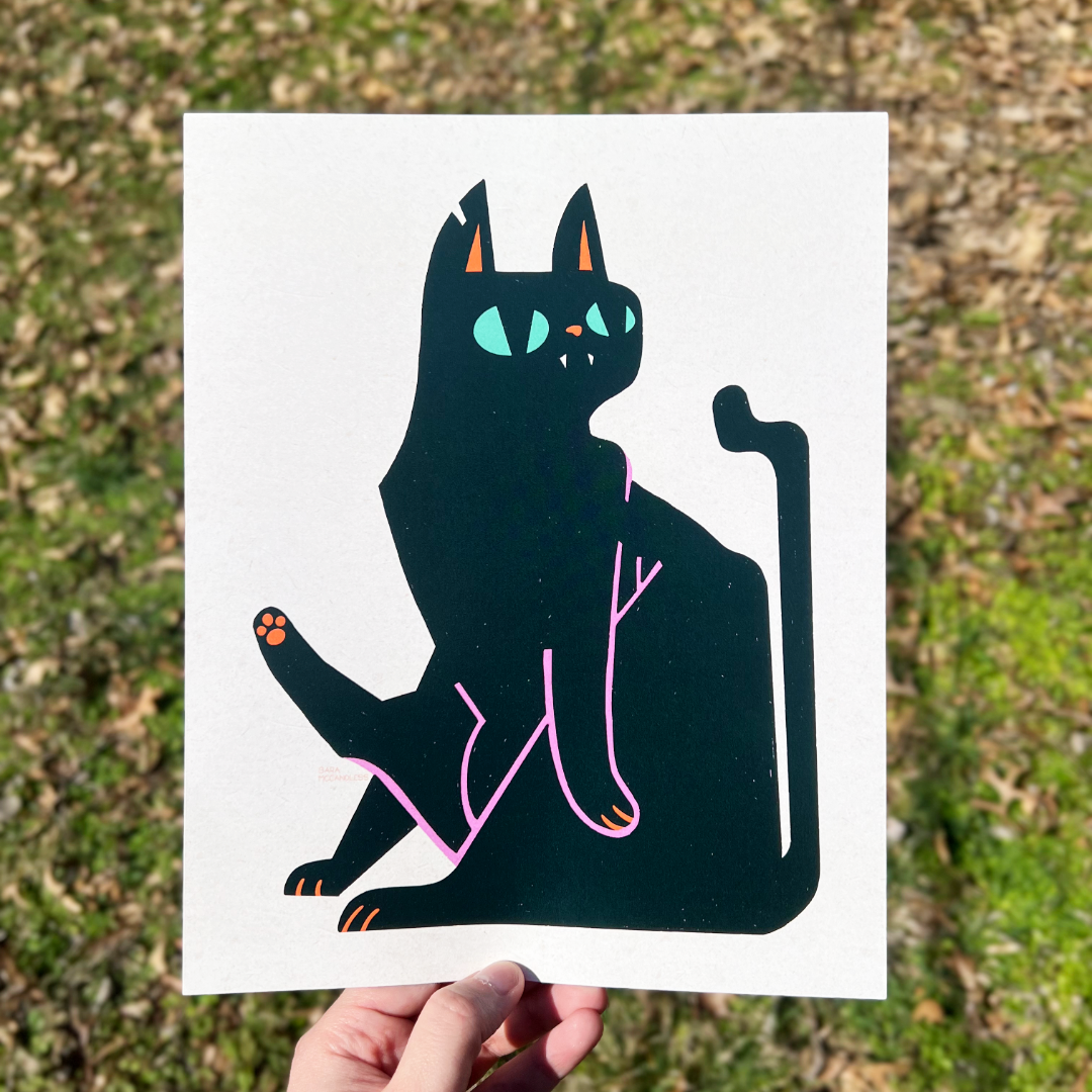 Sara McCandless Illustration - Wholesale Art Print - Black Cat Print1