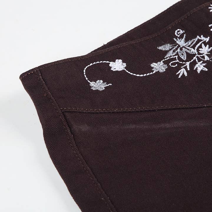 Brown 2025 NEW Vintage Embroidered Flare Jeans LowRise Slim Fit for wholesale on Faire13