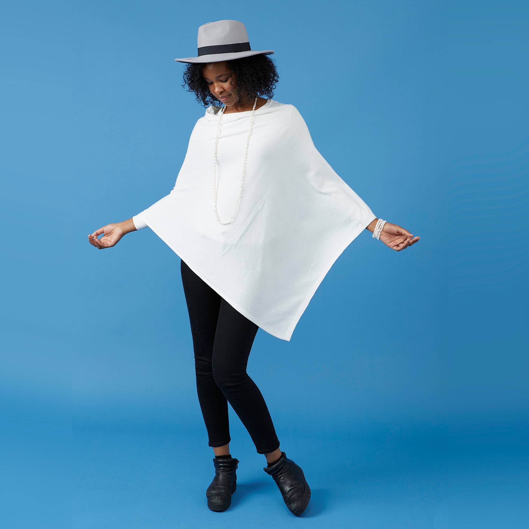 Hadley Wren - Wholesale Poncho - Women's - Ivory Solid Cotton Poncho3