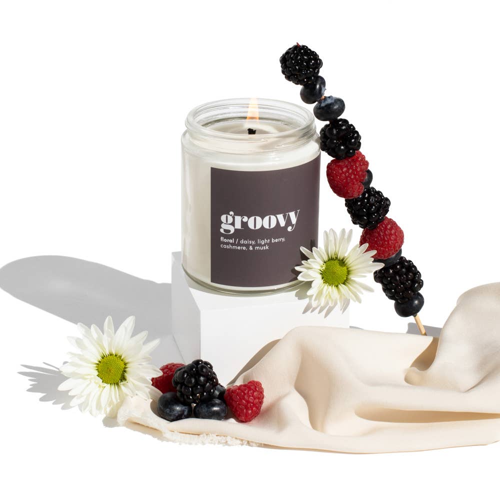 Vella & Co. by Vellabox - Wholesale Jar/Filled Candle - Groovy | 8oz Soy Candle Clear Jar1