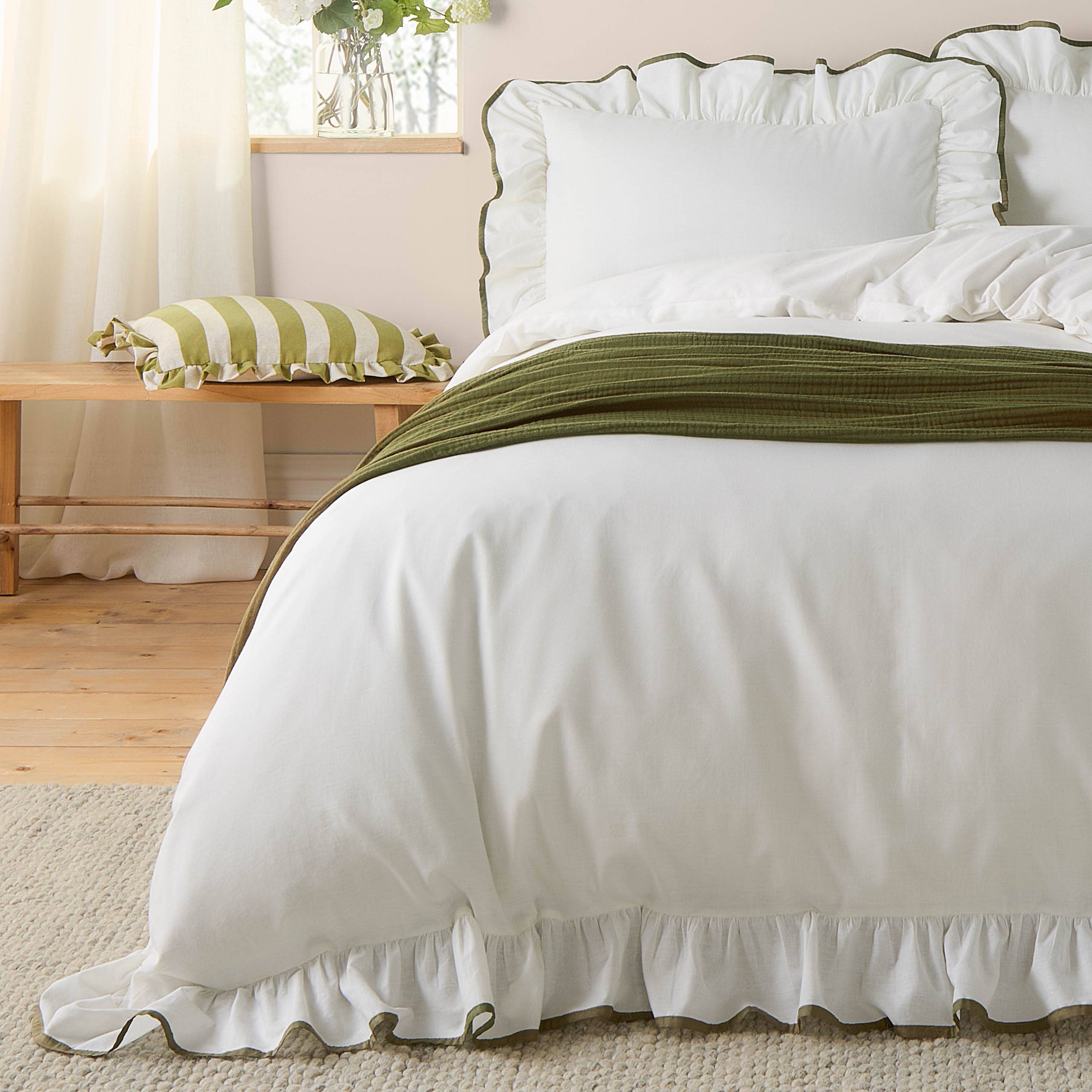 Blousey Cotton Ruffle Duvet Cover Set Olive for wholesale on Faire2