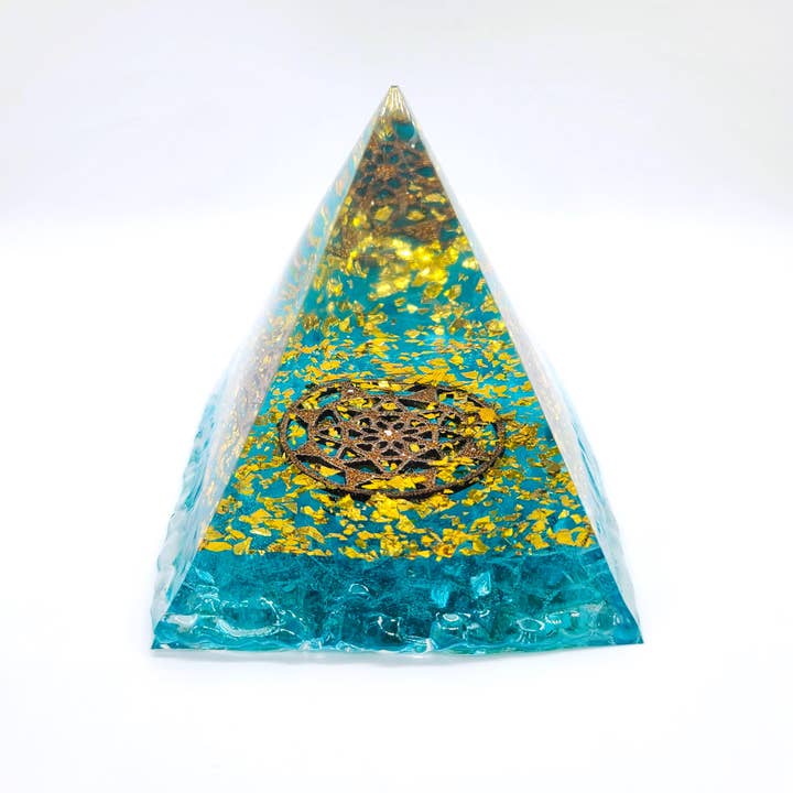 Slightly Askew Art - Wholesale Decorative Tabletop Object - Eco-Friendly Orgonite Pyramid with Mandala Pattern2