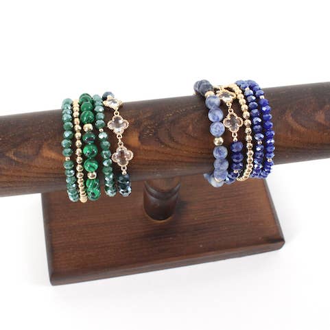 Pretty Persuasions - Wholesale Beaded Bracelet - B24106 5 Row Mixed Stone/Clover Glass Beads Stretch Bracelet3