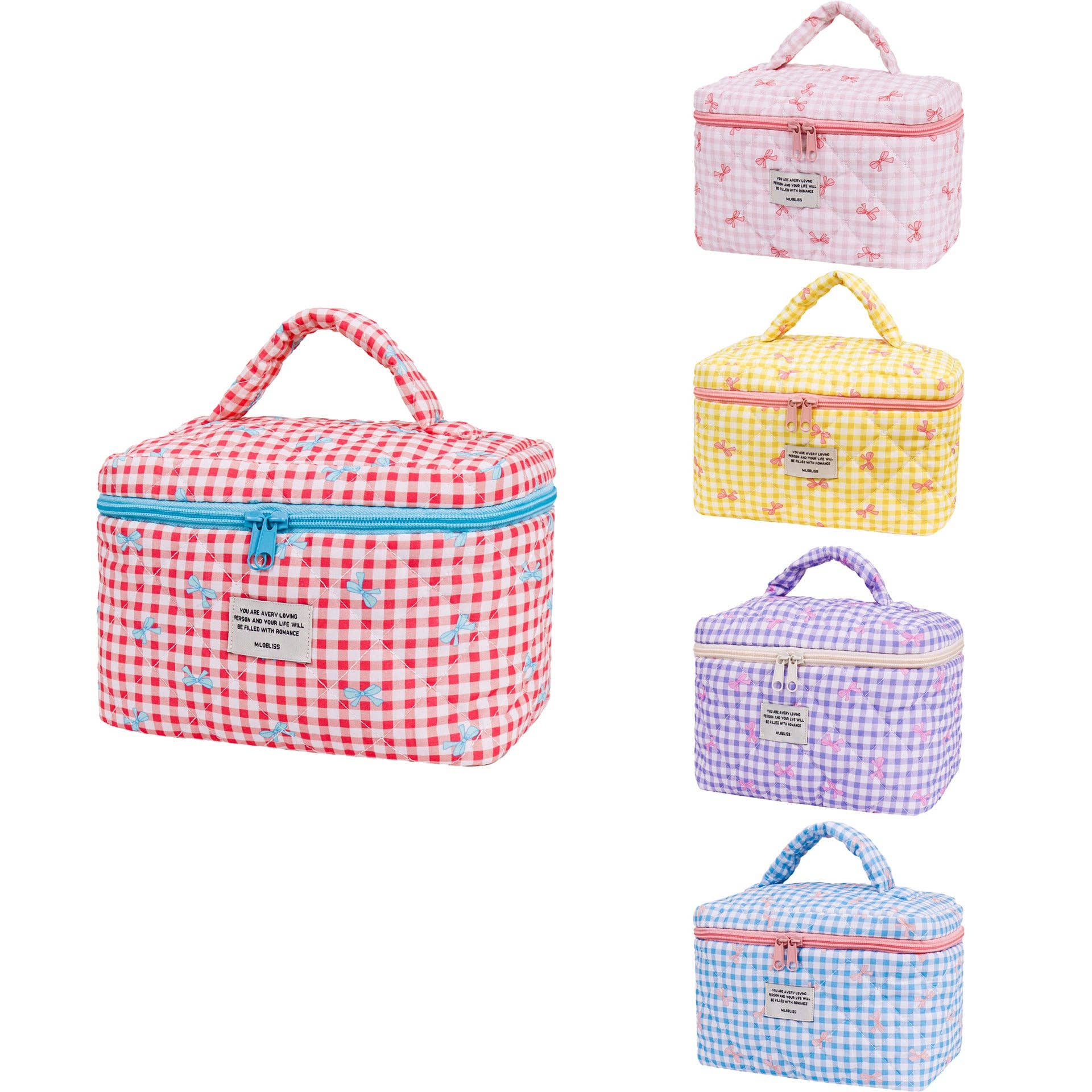 Dipped Shop – wholesale Sminkväska – Sminkväska med rosett, färgblock och rutmönster DPB25049