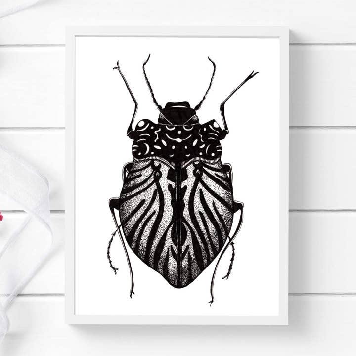 "Beetle Inspiration" Ink Drawing: Art Print for wholesale by PinkPolish Design