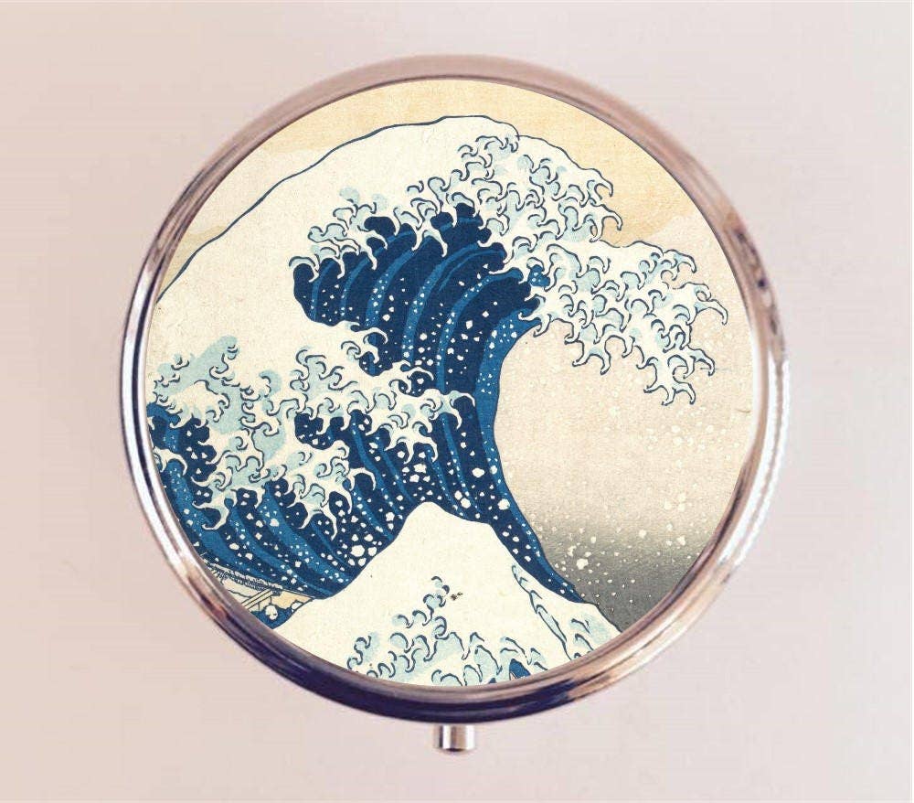 FringePop - Wholesale Pill Organizer - Great Wave Off of Kanagawa Pill Box Case Pillbox Holder Trinket Stash Box Hosukai Japanese Woodblock Japan0