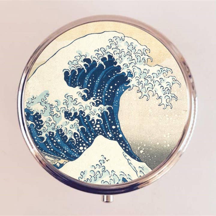 FringePop - Wholesale Pill Organizer - Great Wave Off of Kanagawa Pill Box Case Pillbox Holder Trinket Stash Box Hosukai Japanese Woodblock Japan