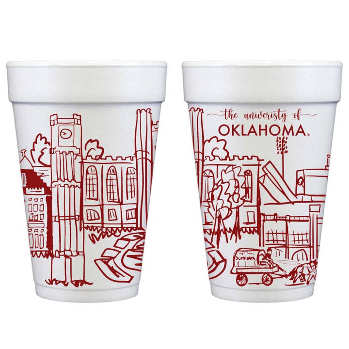 Foam Cup 10 Pack {Oklahoma University Skyline-Norman, OK} for wholesale by Two Funny Girls