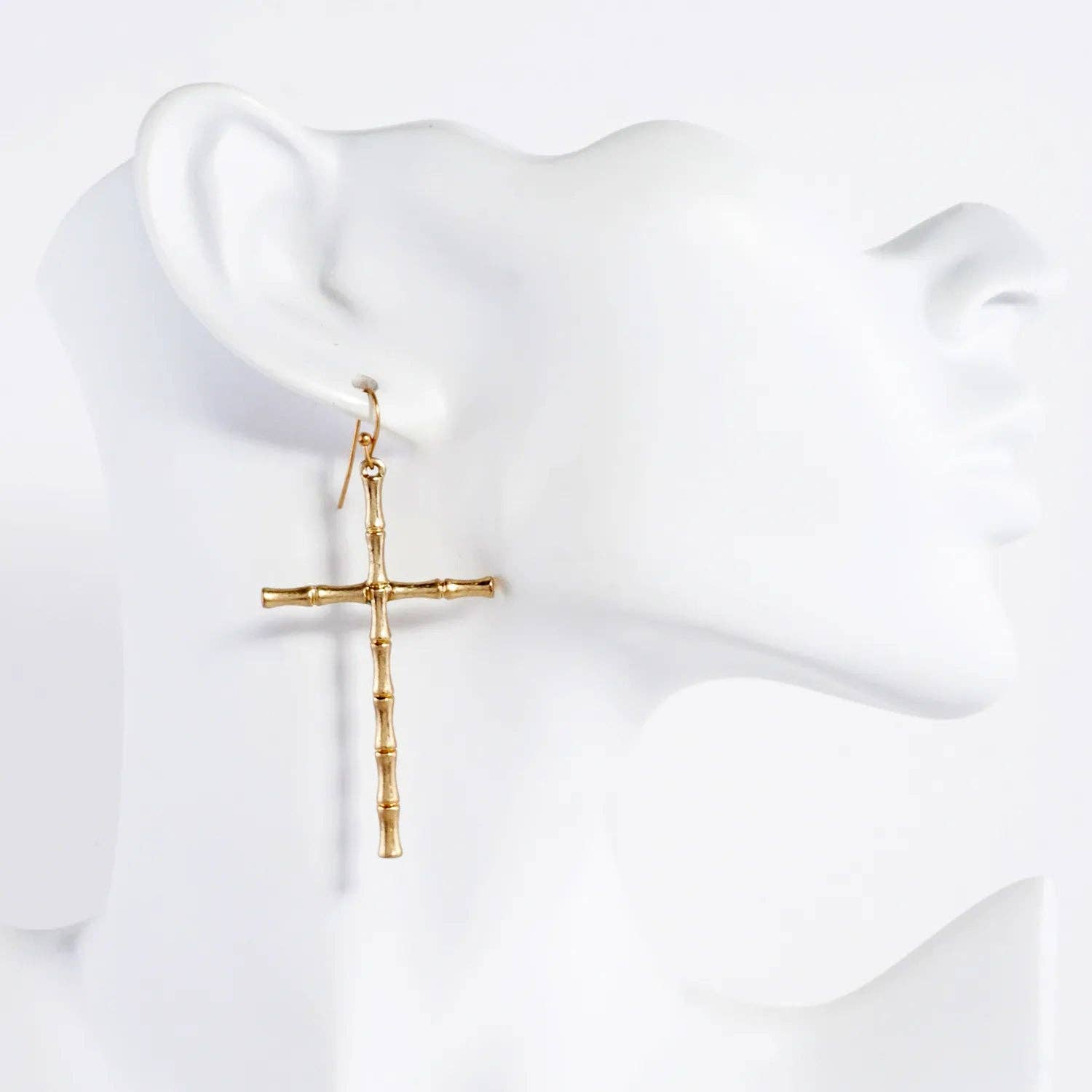 Wild Honey - Wholesale Dangle Earrings - Bamboo-Texture Metal Cross Dangle Earrings3