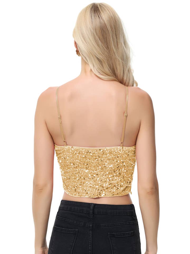 Anna Kaci Wholesale - Wholesale Camisole - Women's - Sparkly Sequin Cami Tops Crop Club Party Glitter Spaghetti21