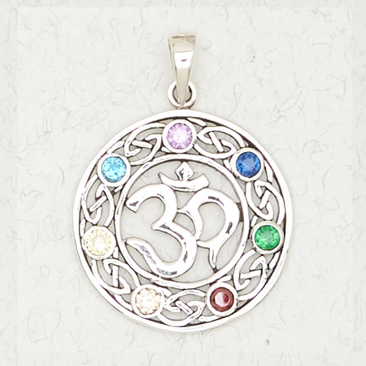 Nirvana LLC - Wholesale Individual Charm/Pendant - Om with Chakra Color CZ Accent Stones0