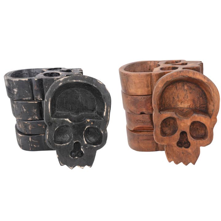 Skull Dough Bowl-6 x 9 x 2 inch-Wood-Candle Ready-Skull-NEW for wholesale by My Amigos Imports
