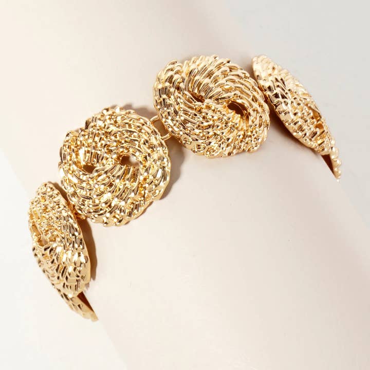 Gold Textured Round Design Vintage Chain Bracelet With-Toggle-Closure for wholesale on Faire3