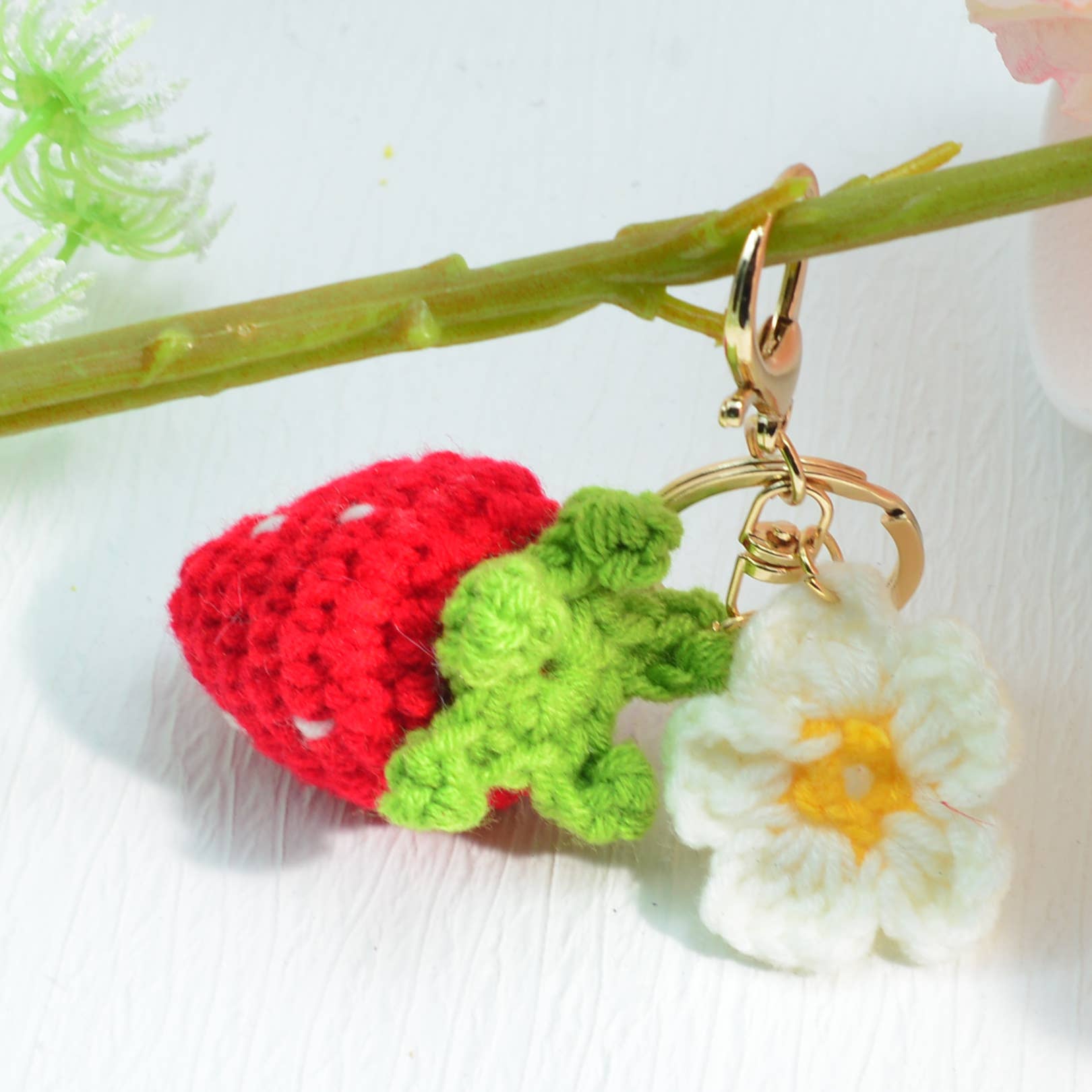 MKS America - Wholesale Keychain - Women's - Knit Cherry Strawberry Keychain Bag Car Accessory2