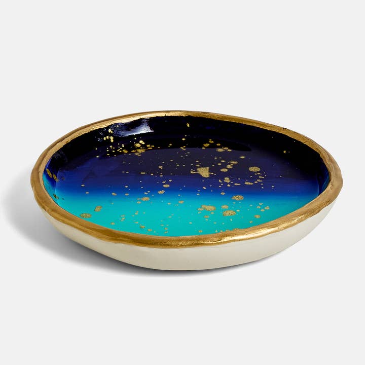 YFL Art & Decor - Wholesale Jewelry Dish - Blue Ombre with gold speckles - Ring Dish1