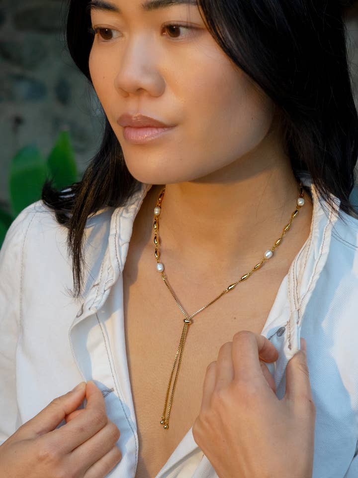 Bolo In One 24K Gold Plated + Pearl Necklace for wholesale by Peter and June
