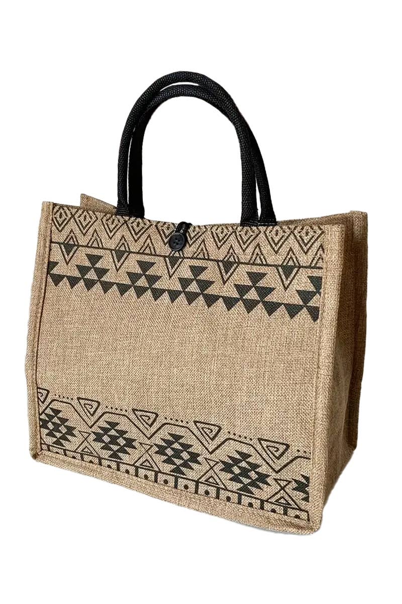 Cap Zone - Wholesale Beach Bag - Boho Tribal Print Burlap Box Tote Beach Bag3