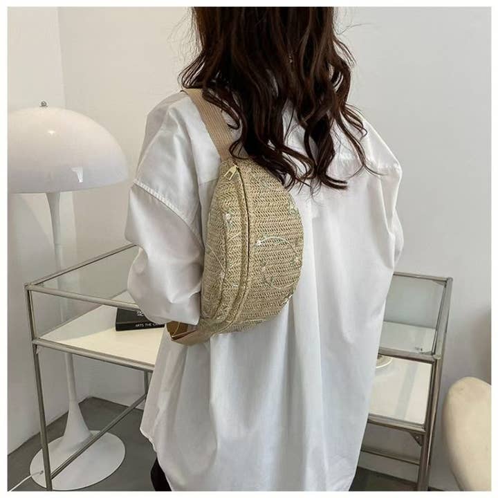 JOSSLYN by wall to wall - Wholesale Belt Bag - Women's - RAFFIA STRAW WAIST FANNY PACK CROSSBODY BELT BAG | 40P5595