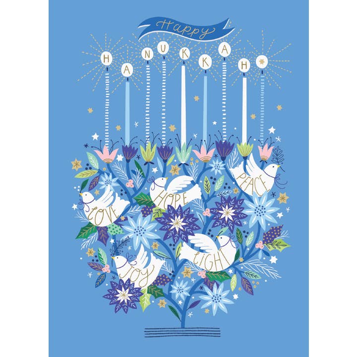 DOVE MENORAH|CARTE HANUKKAH CARD for wholesale by Calypso Cards LLC