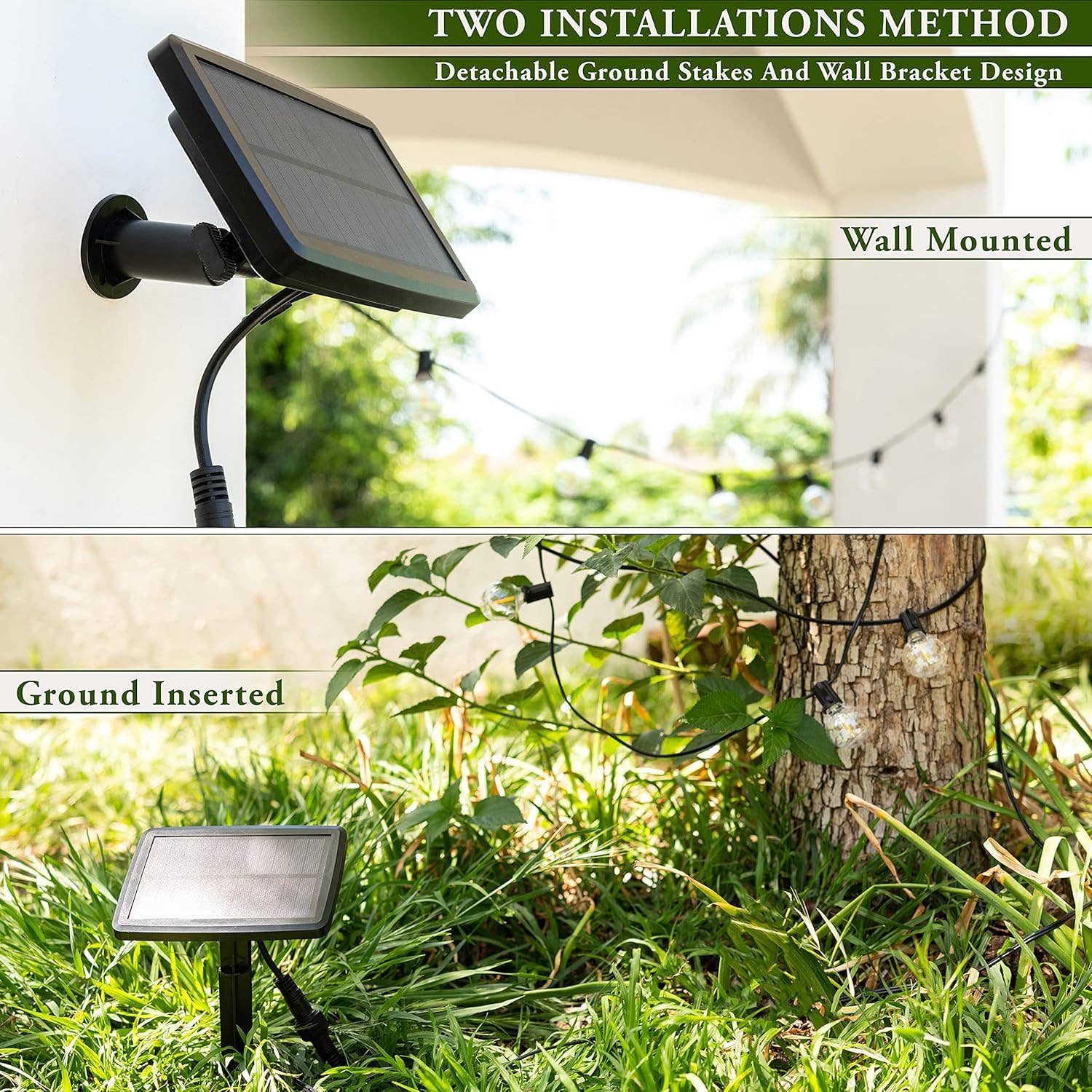 Moss & Stone - Wholesale Outdoor/lawn light - Solar Outdoor String Lights 25 Ft with 15 Edison Bulbs, Outdoor Lights for Patio LED Bulb G40 Warm White Light, Waterproof for Christmas Party, Garden Porch Deck, USB Charging1