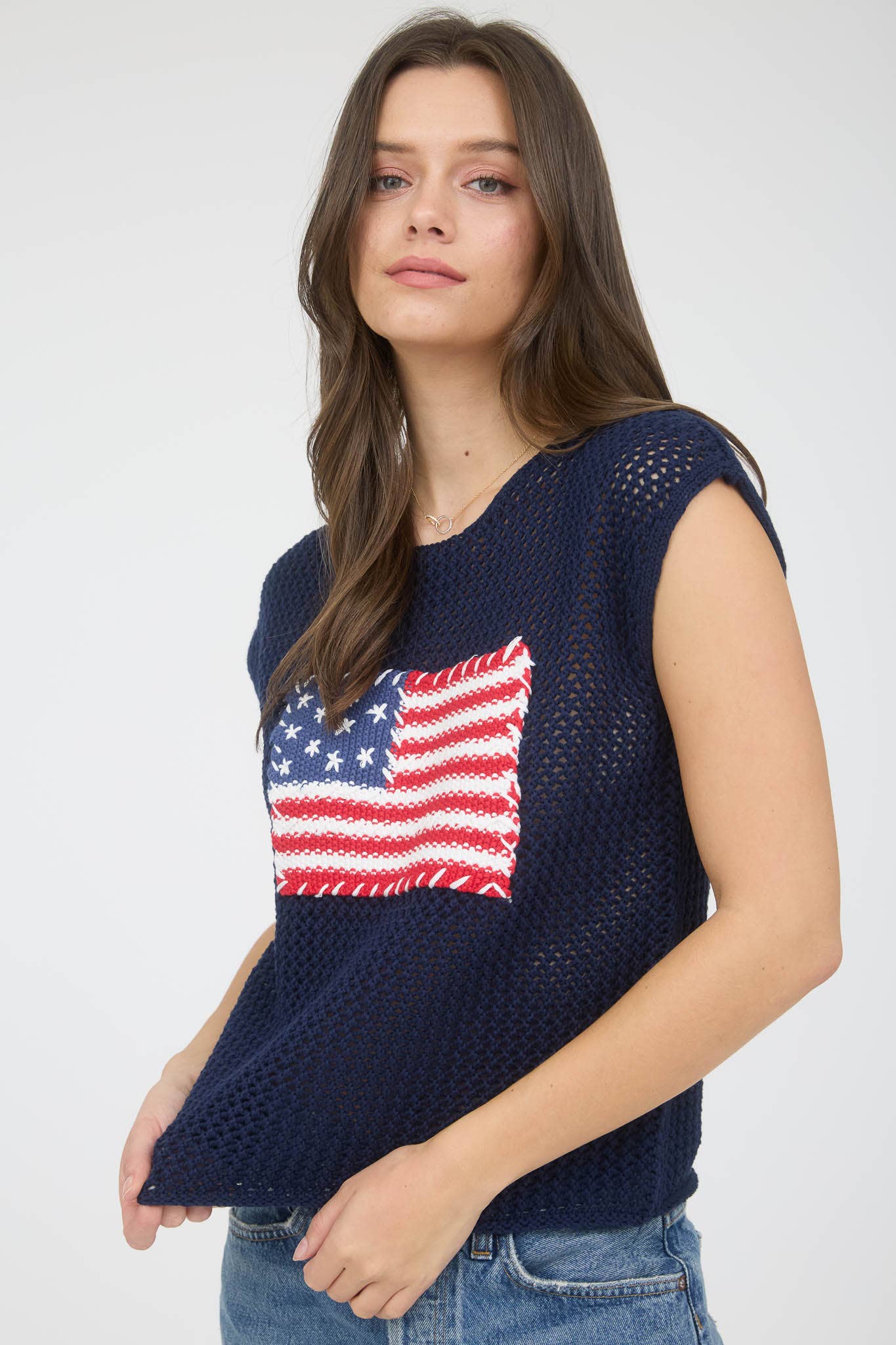 Blu Pepper - Wholesale Knit Sweater - Women's - AMERICAN FLAG CROCHET KNIT SWEATER TOP18