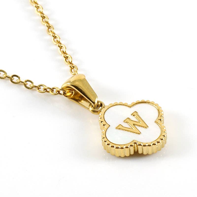 Mio Queena - Wholesale Pendant/Charm Necklace - Clover Shell Initial Charm 18K Golden S.Steel Necklace - FGS22