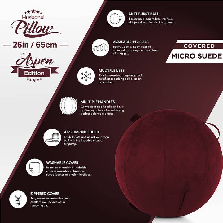 Husband Pillow - Wholesale Yoga mat - Yoga Ball SET - 26 inch/ 65cm - Aspen Edition - Micro Suede Leather - Manual Pump / Deflate2