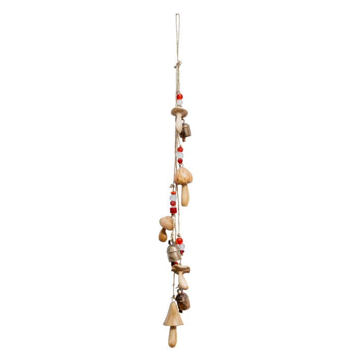 Moksha Imports - Wholesale Decorative Tabletop Object - Sprouted Mushrooms/Wood/Beads & Bells
