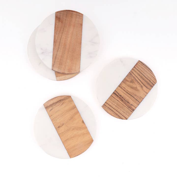 8 Oak Lane - Wholesale Coasters - Marble & Wood Round Coaster Set3