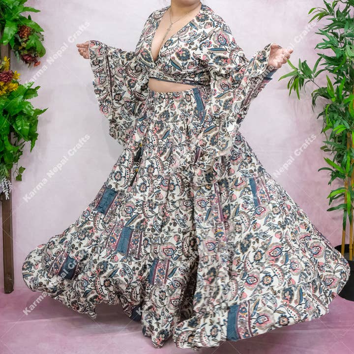 Karma Nepal Crafts - Wholesale Top & Skirt Set - Women's - Flowy Whimsical Skirt with Ruffle Sleeve Top