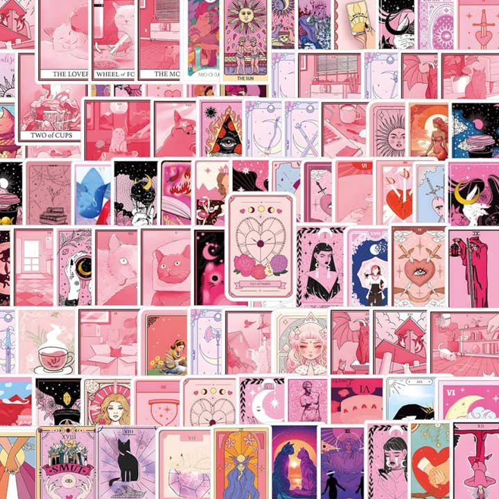 Moon River Designs - Wholesale Sticker - Pink Tarot Card Stickers Small Tarot Deck Stickers