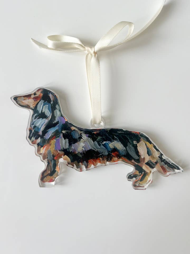 "Dachshund Black and Tan" ornament for wholesale by Chelsea McShane Art