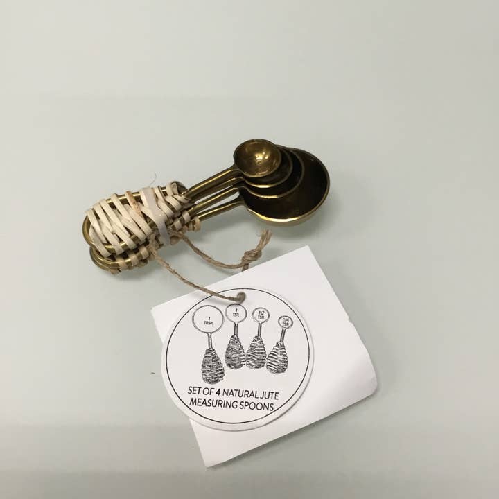 India Handicrafts Inc - Vente Cuillère doseuse - Cuillères à mesurer en or, ensemble de 4 avec manches en jute8