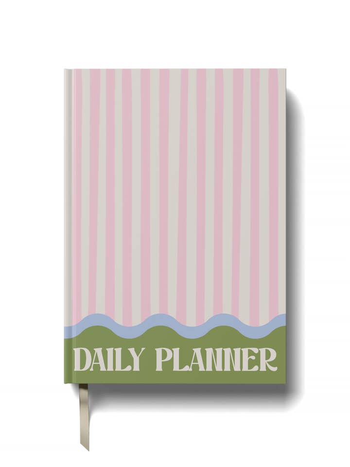 Agenda Giornaliera Senza Data a Righe Rosa | Una Pagina al Giorno | Copertina Rigida per la vendita all'ingrosso da parte di Yop & Tom | Design-led Stationery