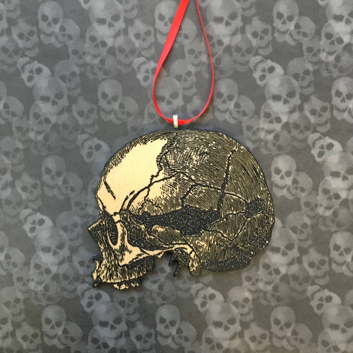 Toad Hill Farm – Engroshandel Pynt – Antik Skull Julepynt - Laser Cut + indgraveret træ2