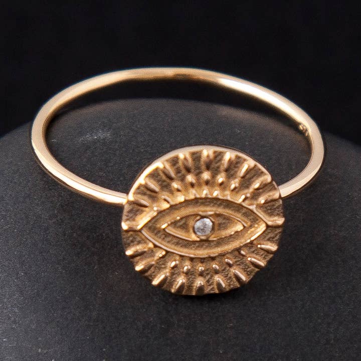 Baizaar – wholesale Single stone/solitaire ring – Gold Plated Evil Eye Ring - Great Hanukkah Gift!0