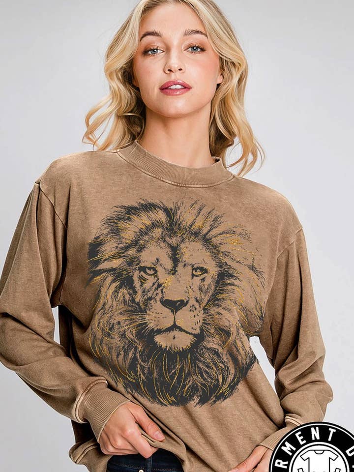 HRTandLUV - Wholesale Graphic Sweatshirt - Women's - WILD LION FACE GRAPHIC MINERAL SWEATSHIRTS1