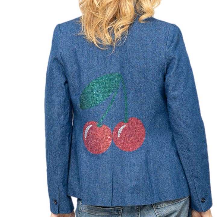 Crystal Cherries Blazer - Denim for wholesale by Hipchik