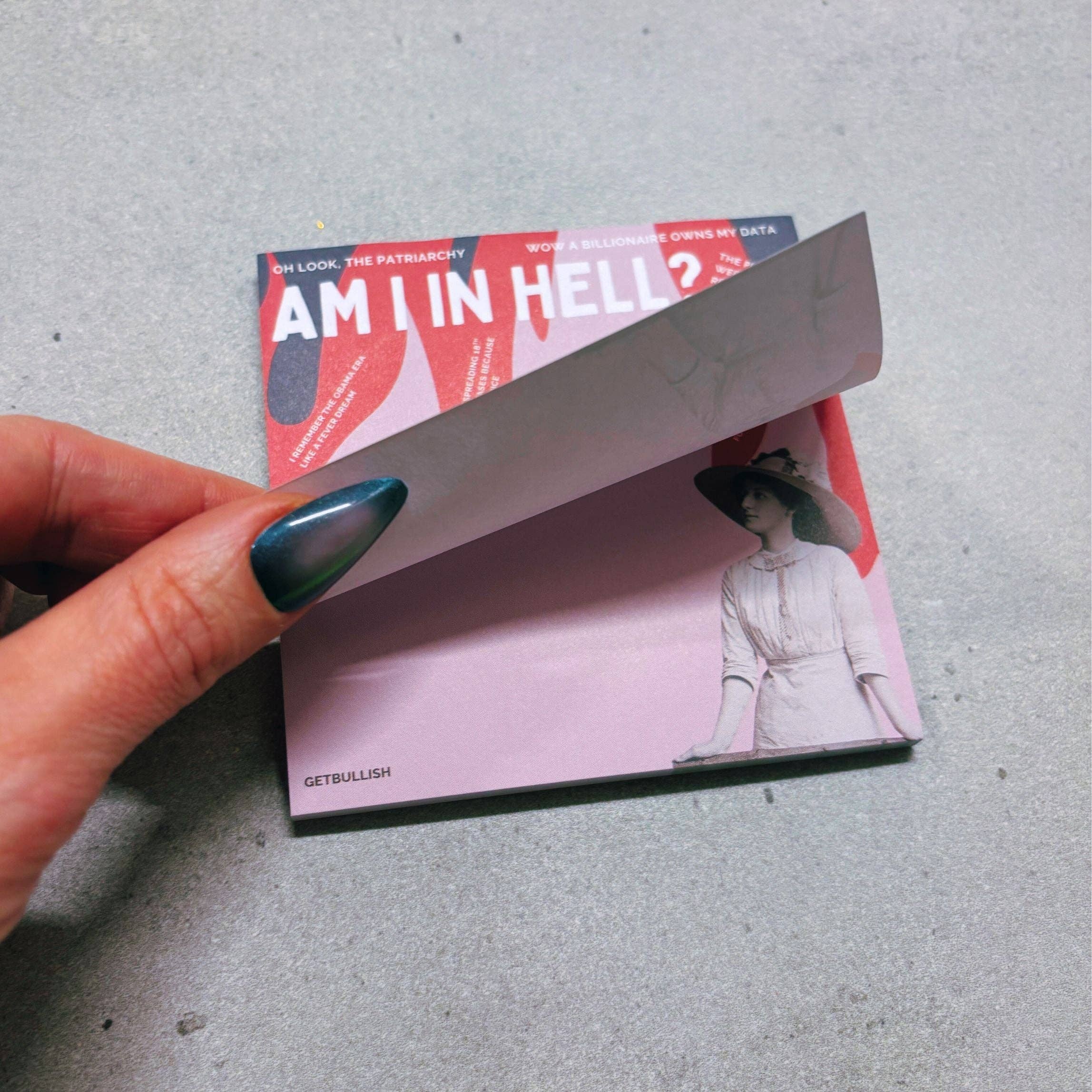 GetBullish - Wholesale Sticky Notes - Am I In Hell Jumbo Sticky Notes | Feminist 4" Retro Notepad2