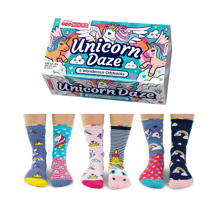 Sock Academy - Wholesale Socks - Unisex - UNICORN DAZE | 6 Odd Socks Gift Box - United Oddsocks