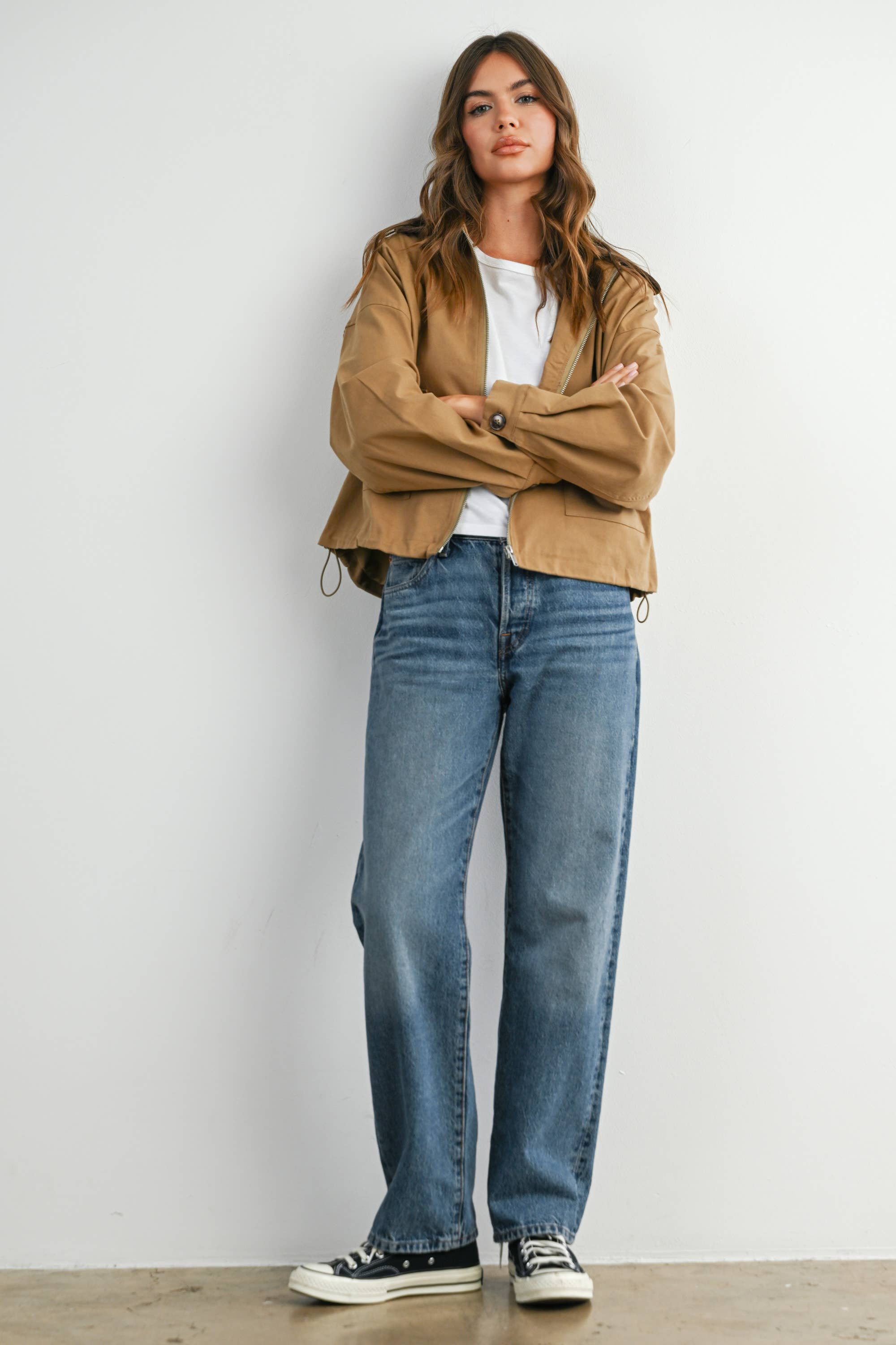 BUTTERMELON - Wholesale Jacket - Women's - Collared Zip-Up Drawstring Jacket - BMJ782529