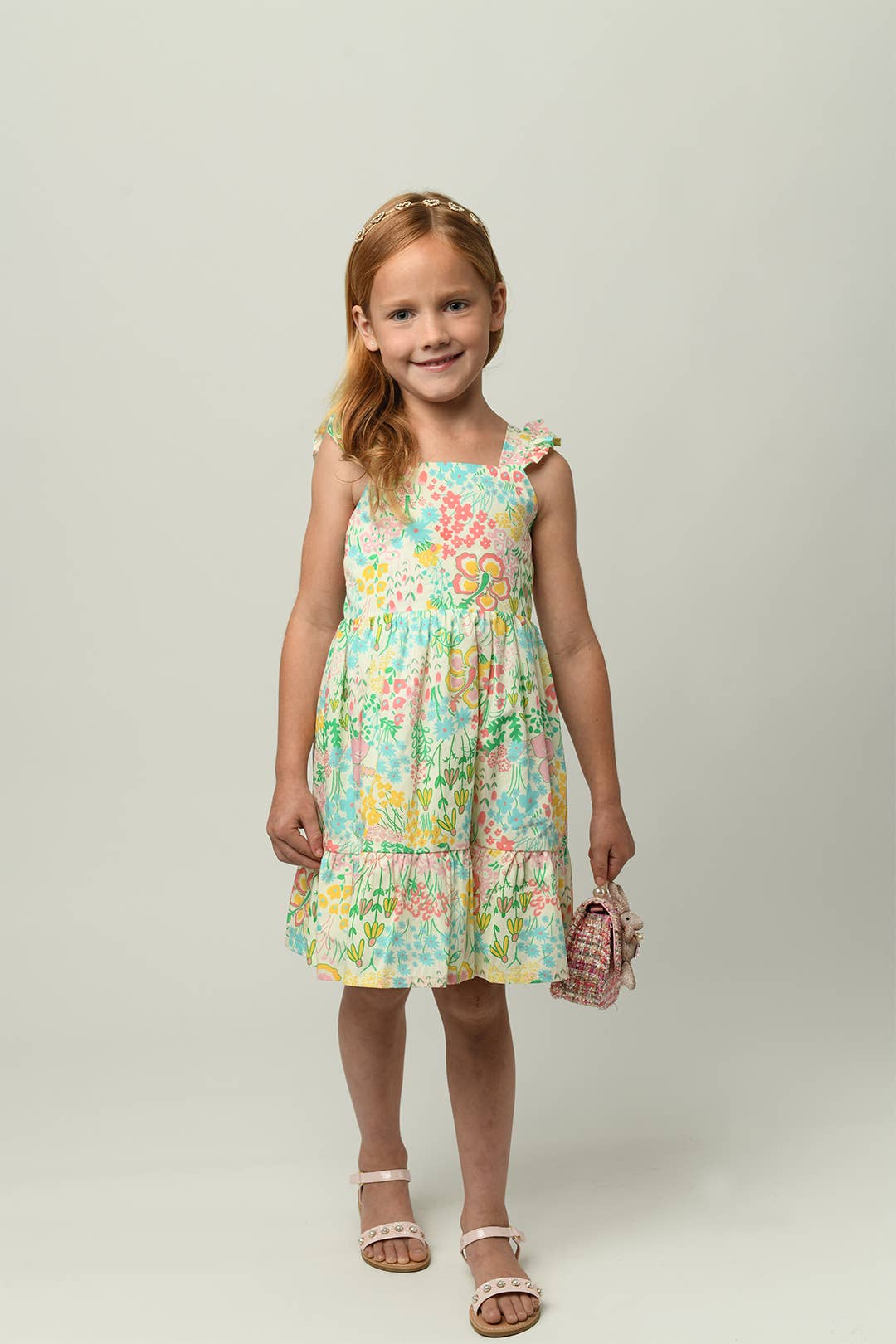 Minna - Wholesale Dress - Kids -  Flutter Sleeve Sun Dress - Magical Sunny Meadow Florals15