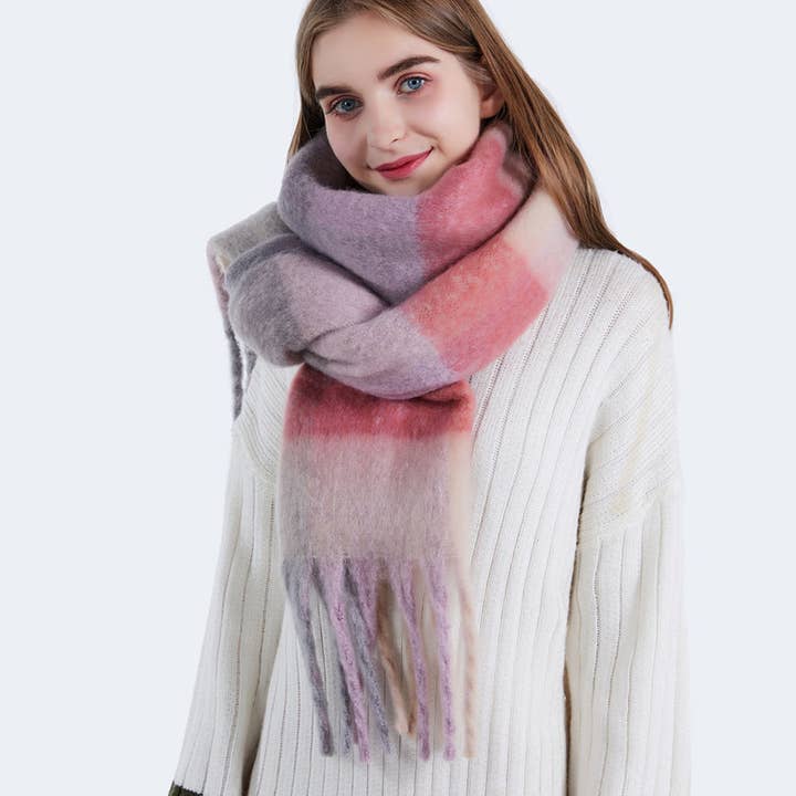 ACCITY - Wholesale Scarf - Women's - olorful Mohair Checkered Scarf - Thick Wrap_CWASC01678