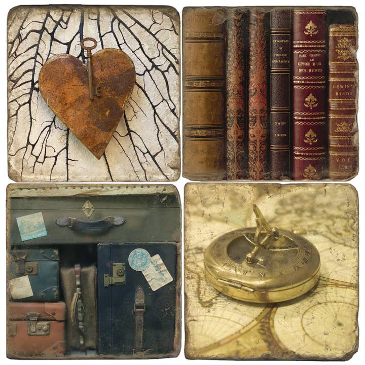 Les clés du monde II, Tumbled Marble Coaster St/4 pour la vente par Studio Vertu