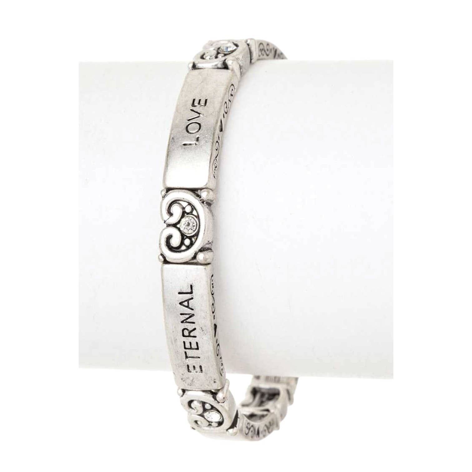 Silver Eternal Love Message Engraved Stretch Bracelet for wholesale on Faire0