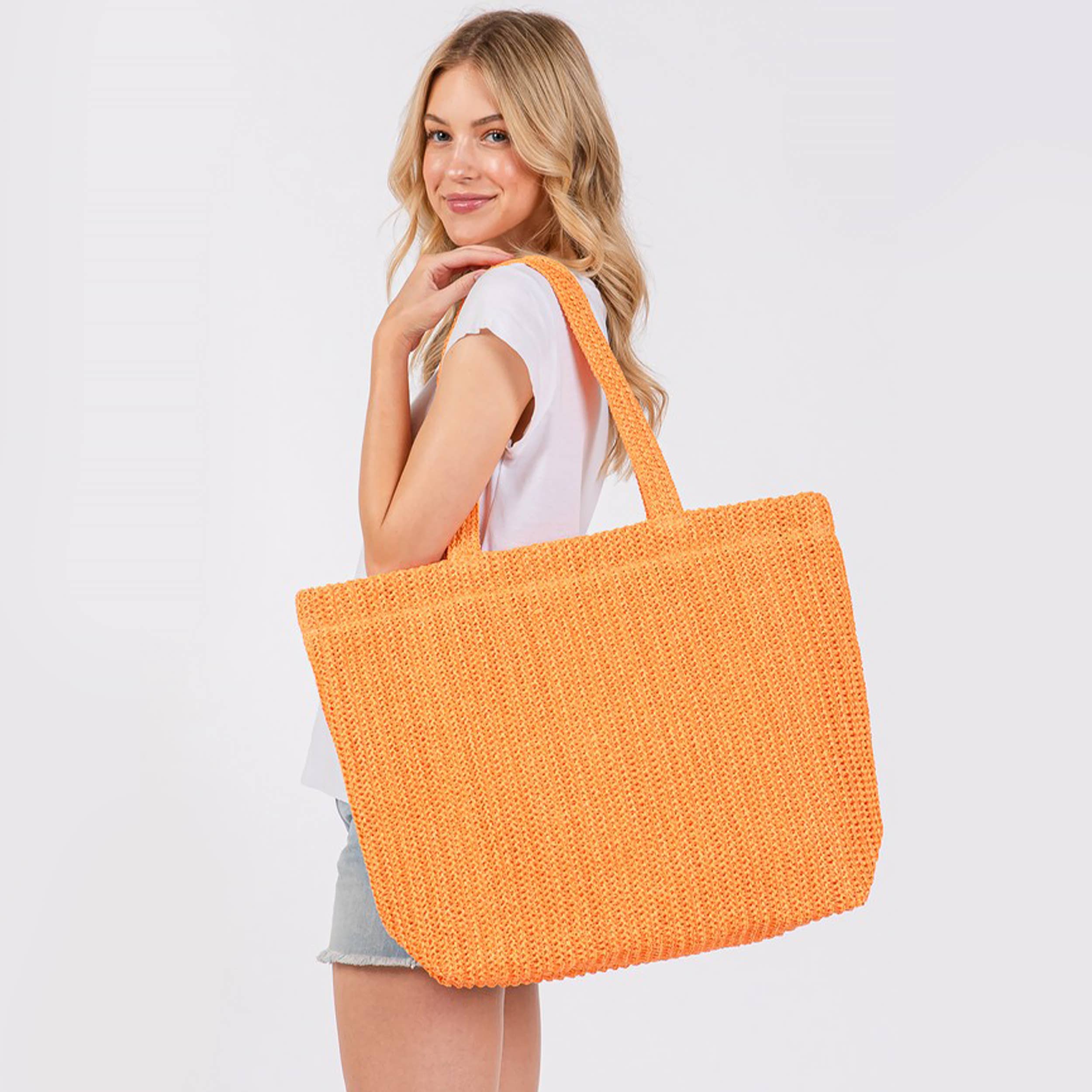 Hana - Wholesale Tote Bag - Women's - Solid Color Crochet Summer Straw Tote Bag22